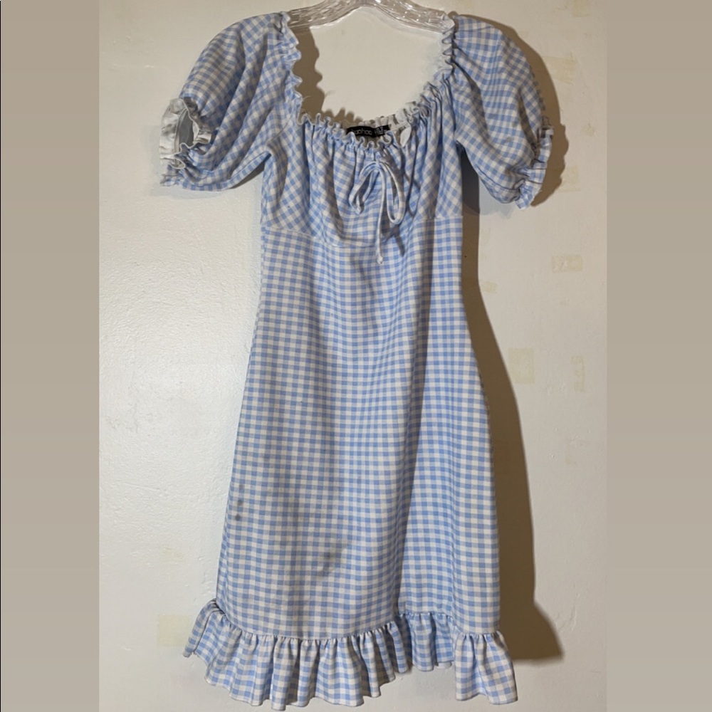 Boohoo Milkmaid Dress blue